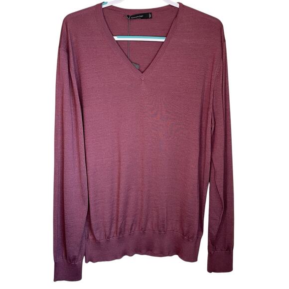 Ermenegildo Zegna Casheta Light Cashmere Silk Blend V-Neck Sweater Purple XXL 56